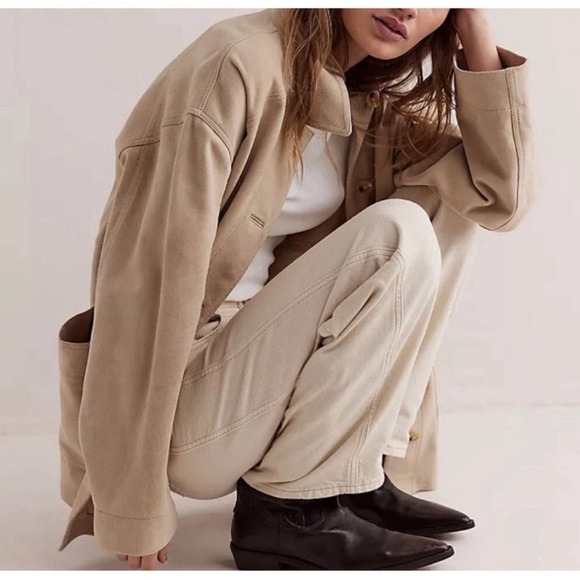 FREE PEOPLE WE THE FREE ASTER SEAMED RELAXED STRAIGHT LEG CREAM JEANS NWT - Picture 7 of 16